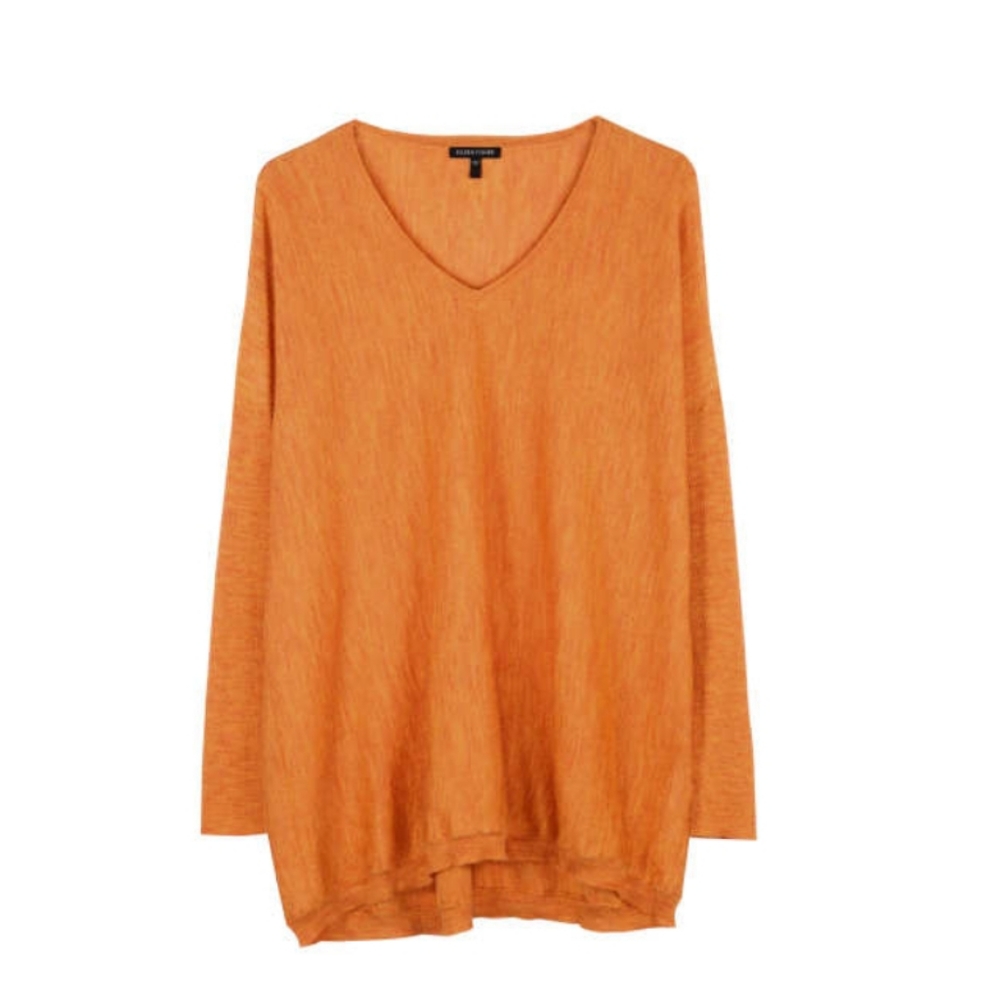 EILEEN FISHER 100% Royal Alpaca V-Neck Boxy Orange Sweater Sz S